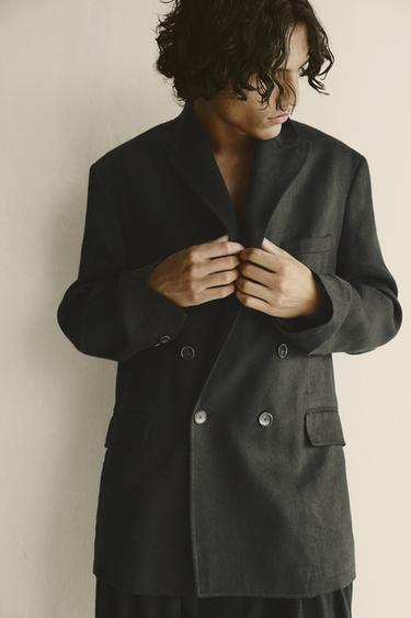 BLAZER CRUZADA TRAJE LINO - LYOCELL - Negro de Zara