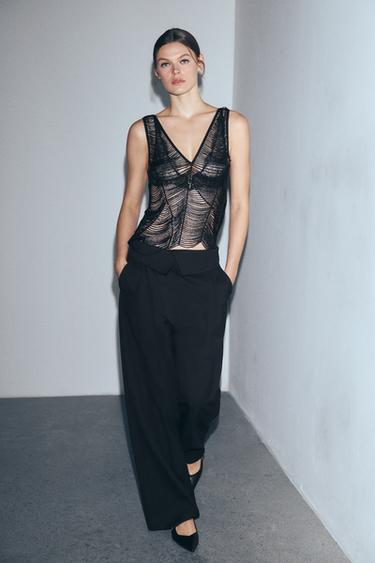 Zara BEADED TOP ZW COLLECTION - Black