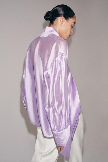 CHEMISE SATINÉE À LIENS ZW COLLECTION - Violet de Zara - Image 2