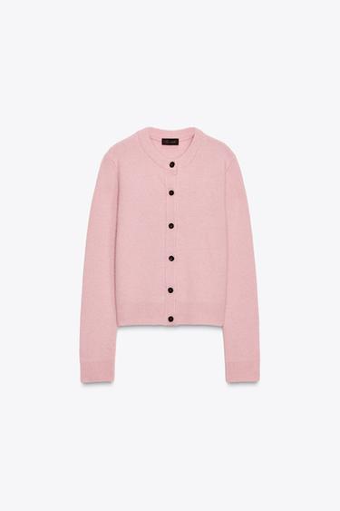 PLAIN CASHMERE AND WOOL CARDIGAN - Pink by Zara