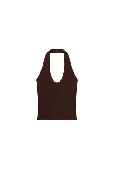 Zara KNIT HALTER TOP - Brown