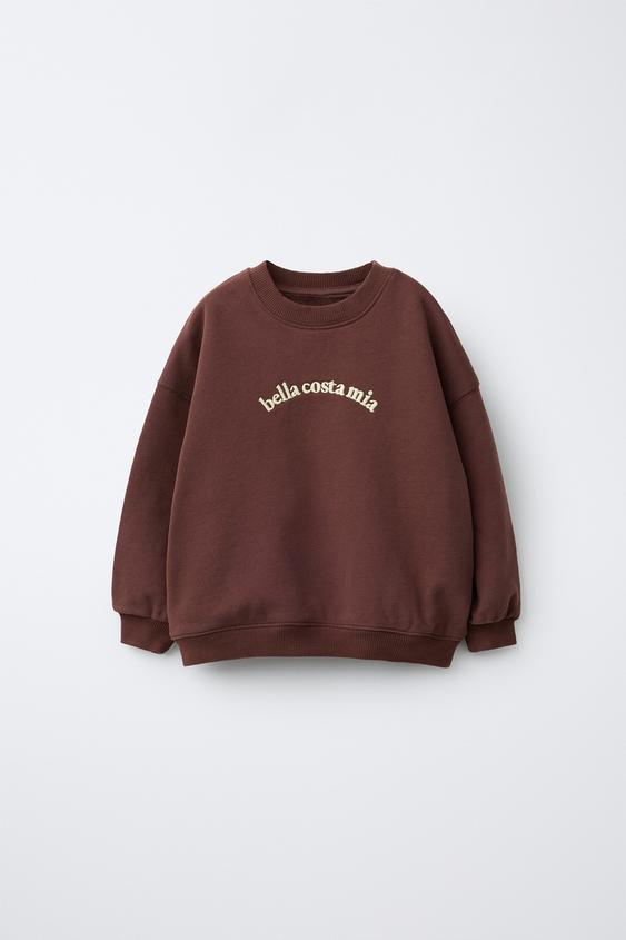SUDADERA TEXTO BORDADO - Marrón de Zara - Imagen 0