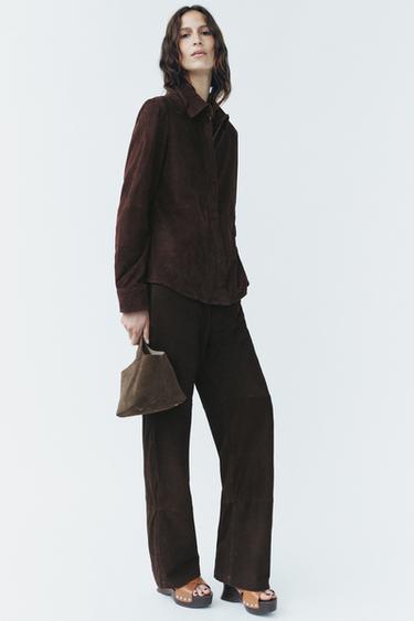 SURCHEMISE 100 % CUIR DAIM ZW COLLECTION ÉDITION LIMITÉE - Marron de Zara