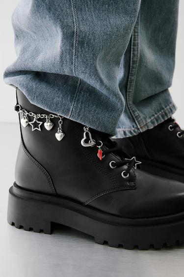 LACE-UP ANKLE BOOTS WITH CHARMS - Black by Zara - Image 0