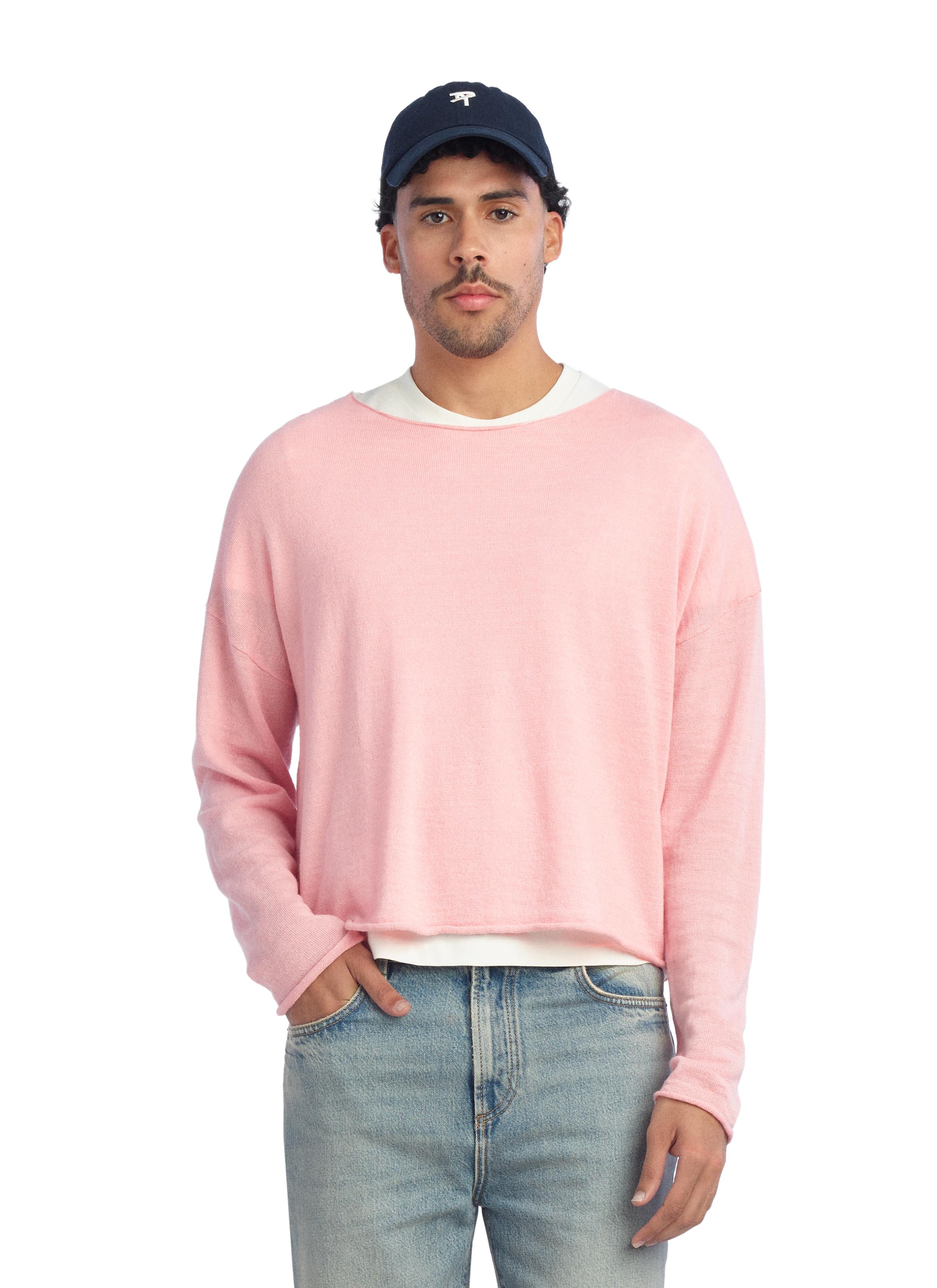 CROPPED FIT LINEN-WOOL BLEND SWEATER — Pink