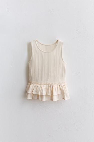Zara 拼接蕾絲邊上衣 - 裸色