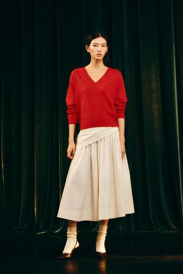 CHÂN VÁY MIDI KHĂN QUÀNG TẠO PHỒNG - Kem từ Zara