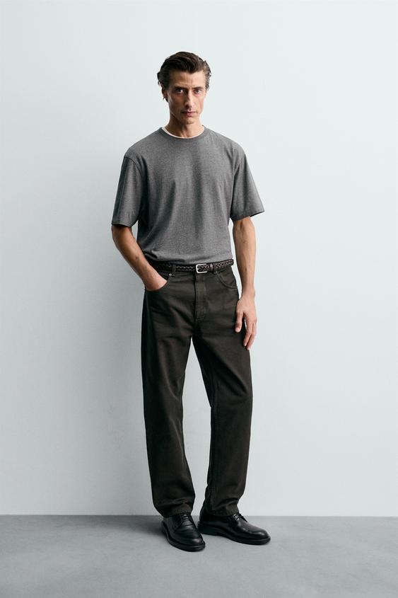 TEXTURED STRAIGHT FIT PANTS