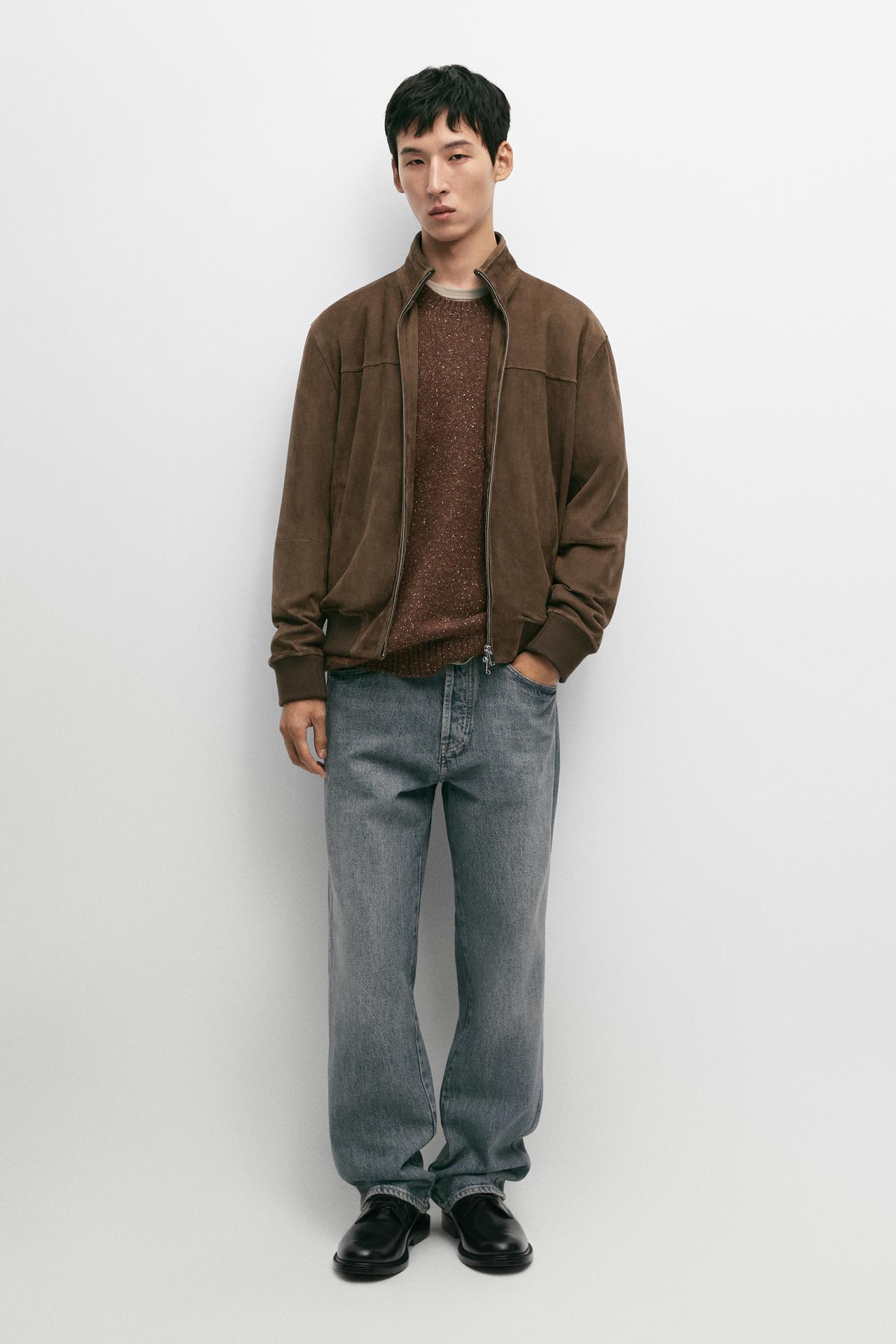 Combined suede bomber jacket — Black gold
