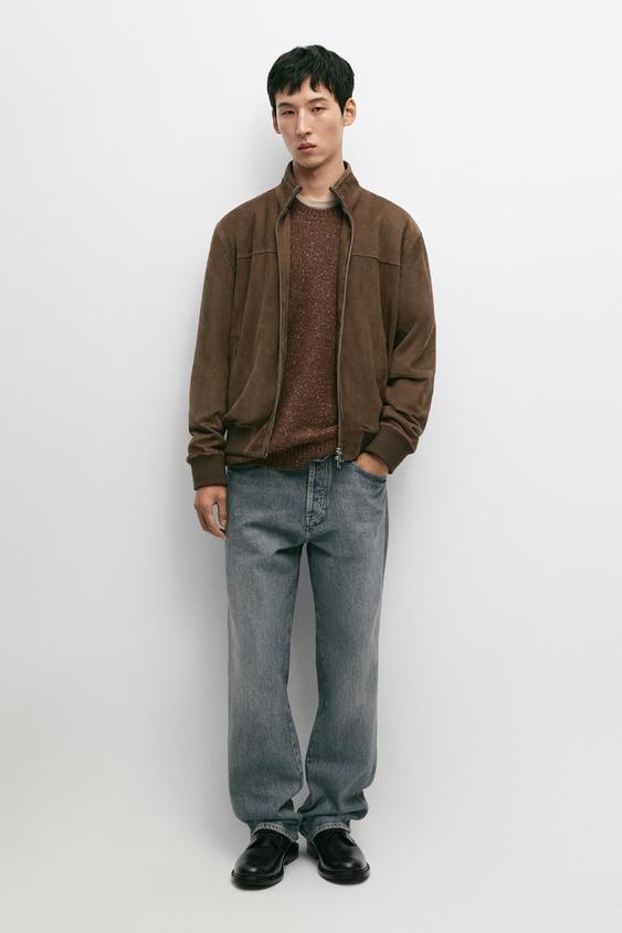 Blouson bomber en cuir et daim - Noir or de Zara - Image 0