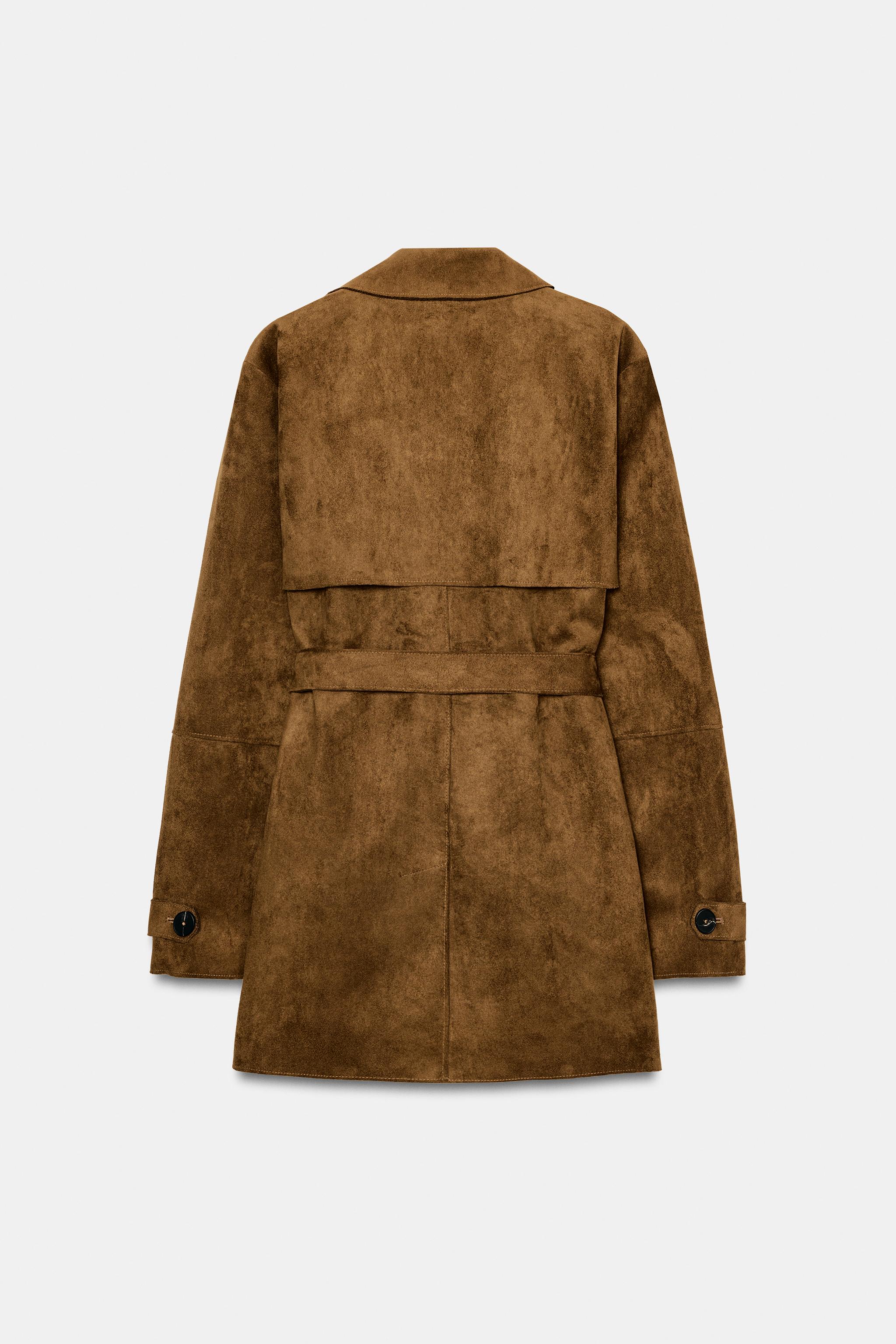 Zara Suni Süet Kemerli Trençkot görsel 7