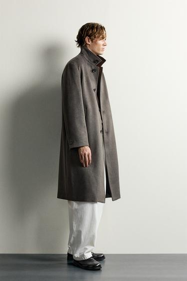 RELAXED-FIT HIGH-NECK COAT — Taupe gray 2