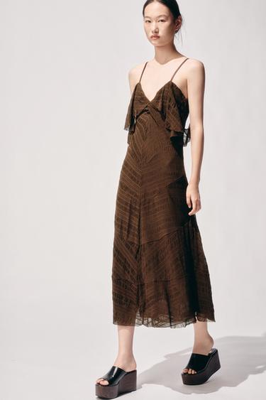 Zara 紋理中長版洋裝 - 巧克力色