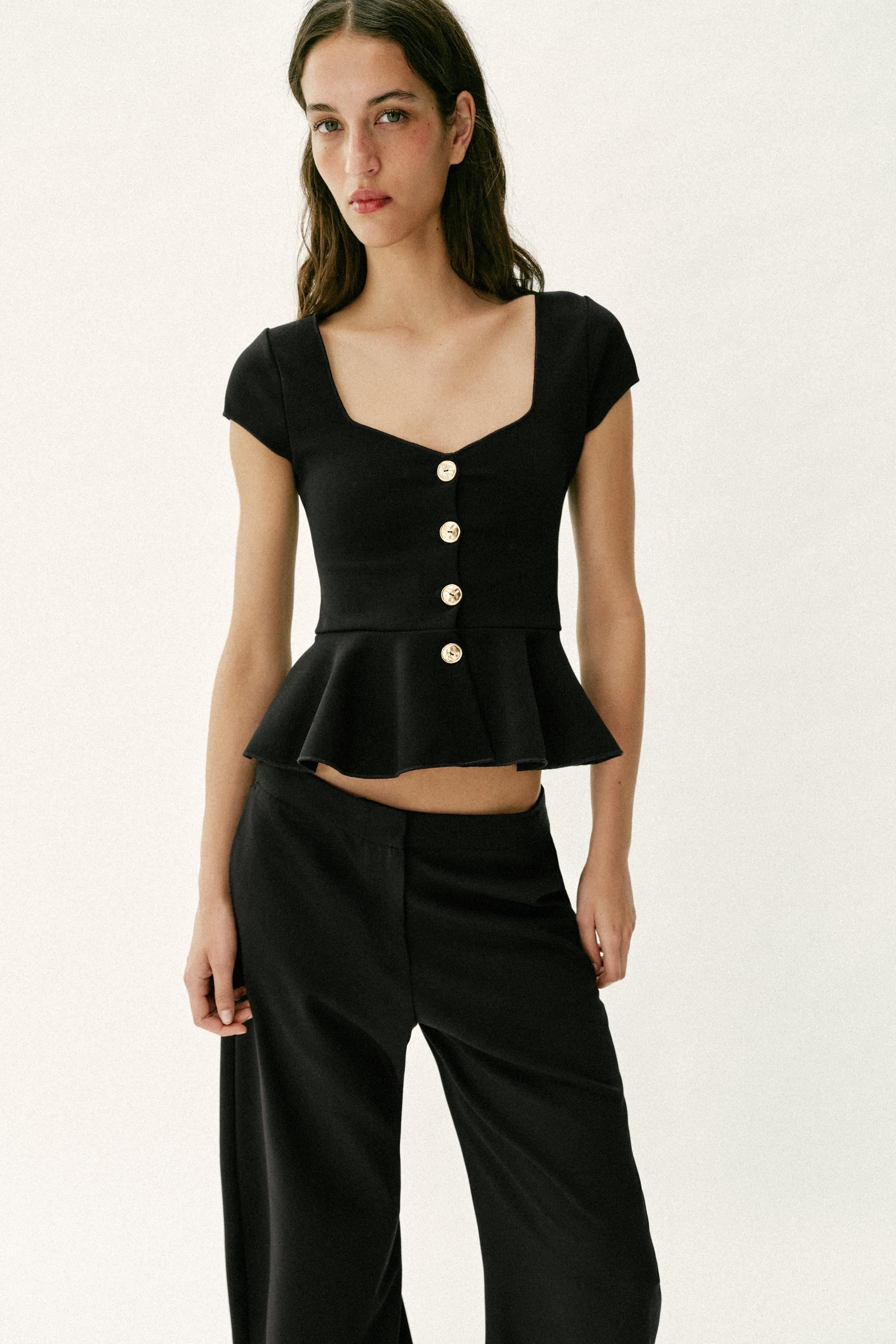 BUTTONED PEPLUM TOP