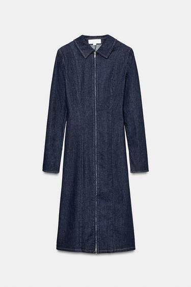 Zara TRF 拉鍊牛仔洋裝 - 深靛青色