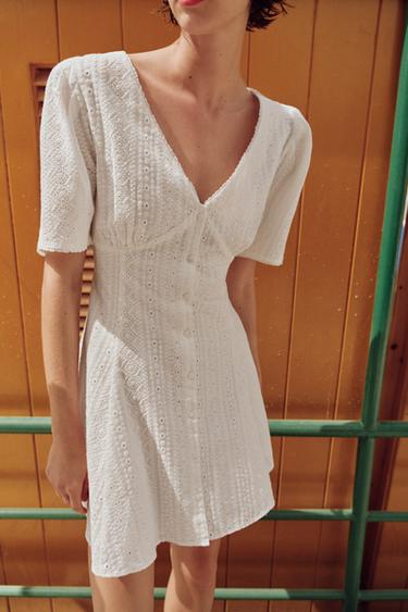 SHORT DRESS WITH CUTWORK EMBROIDERY - Oyster-white by Zara - Image 2