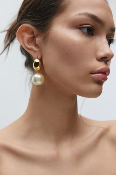 PEARL BEAD HOOP EARRINGS - Golden by Zara - Image 1