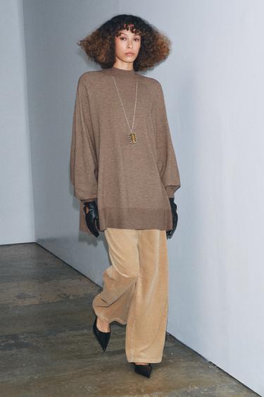 OVERSIZED HIGH NECK KNIT JUMPER - Brown / Taupe by Zara