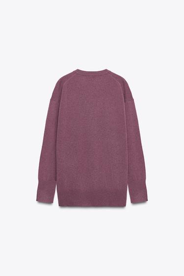 OVERSIZED 100% WOOL KNIT SWEATER - Purple by Zara - Image 4