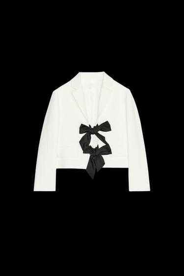 Zara CONTRAST TIE BLAZER - White - Image 0