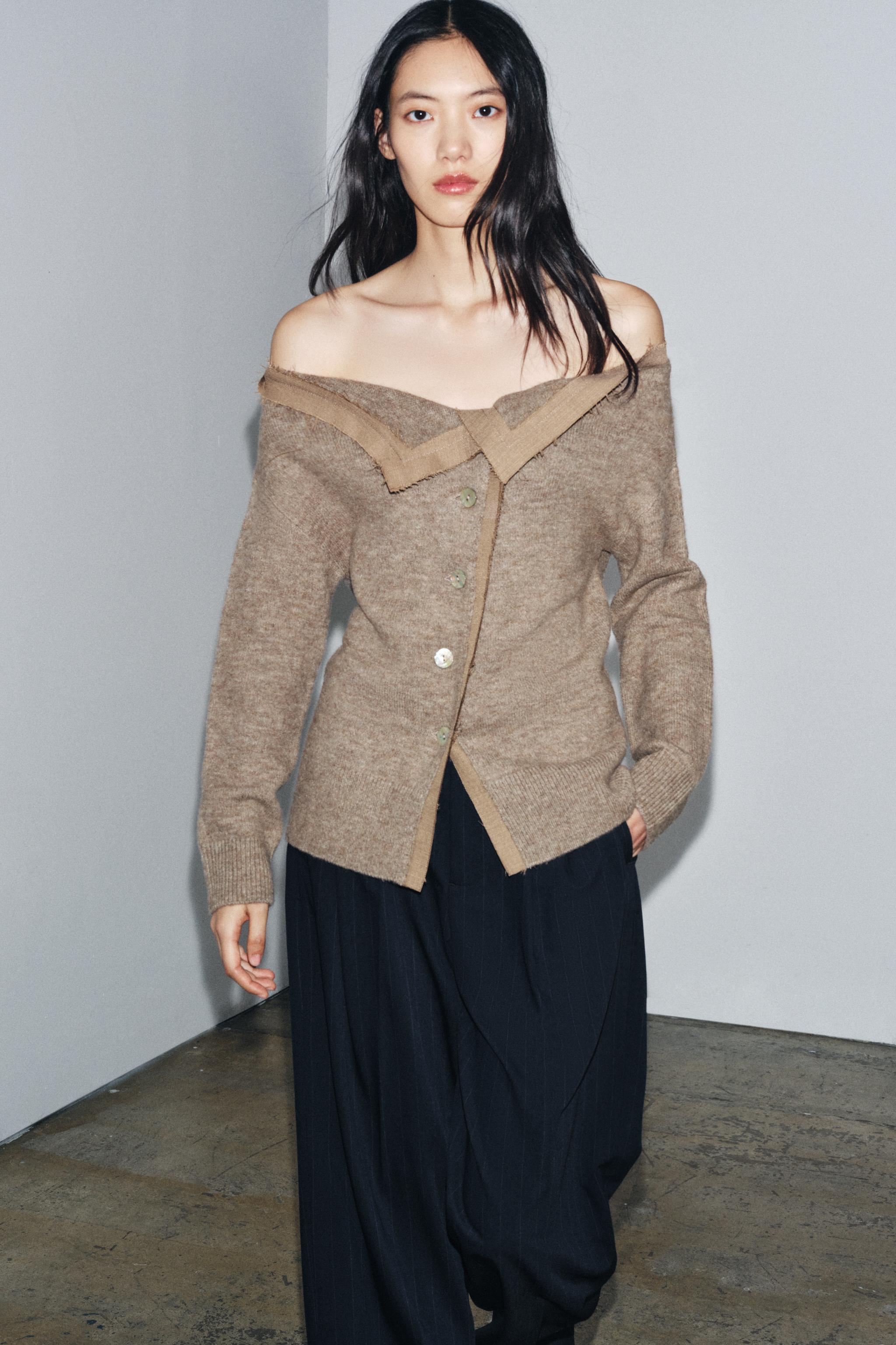 BOAT NECK KNIT CARDIGAN - Mink | ZARA United States