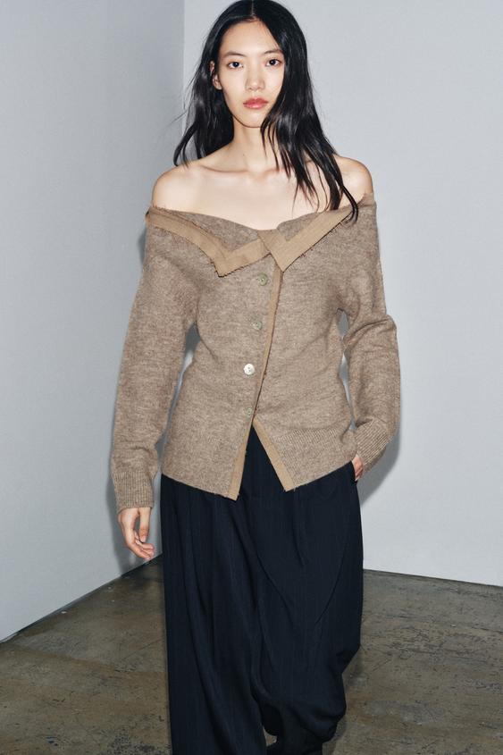 BOAT NECK KNIT CARDIGAN