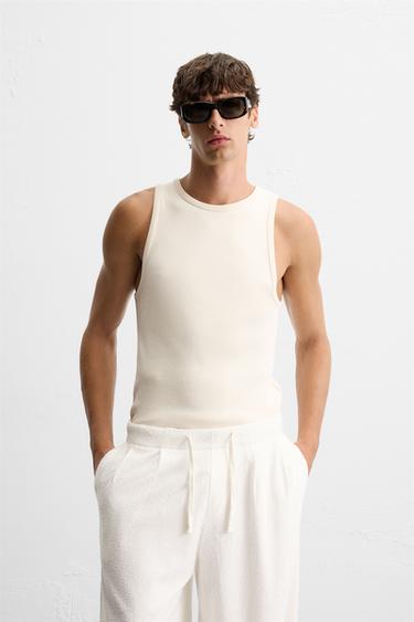 Zara RIBBED TANK TOP - Beige