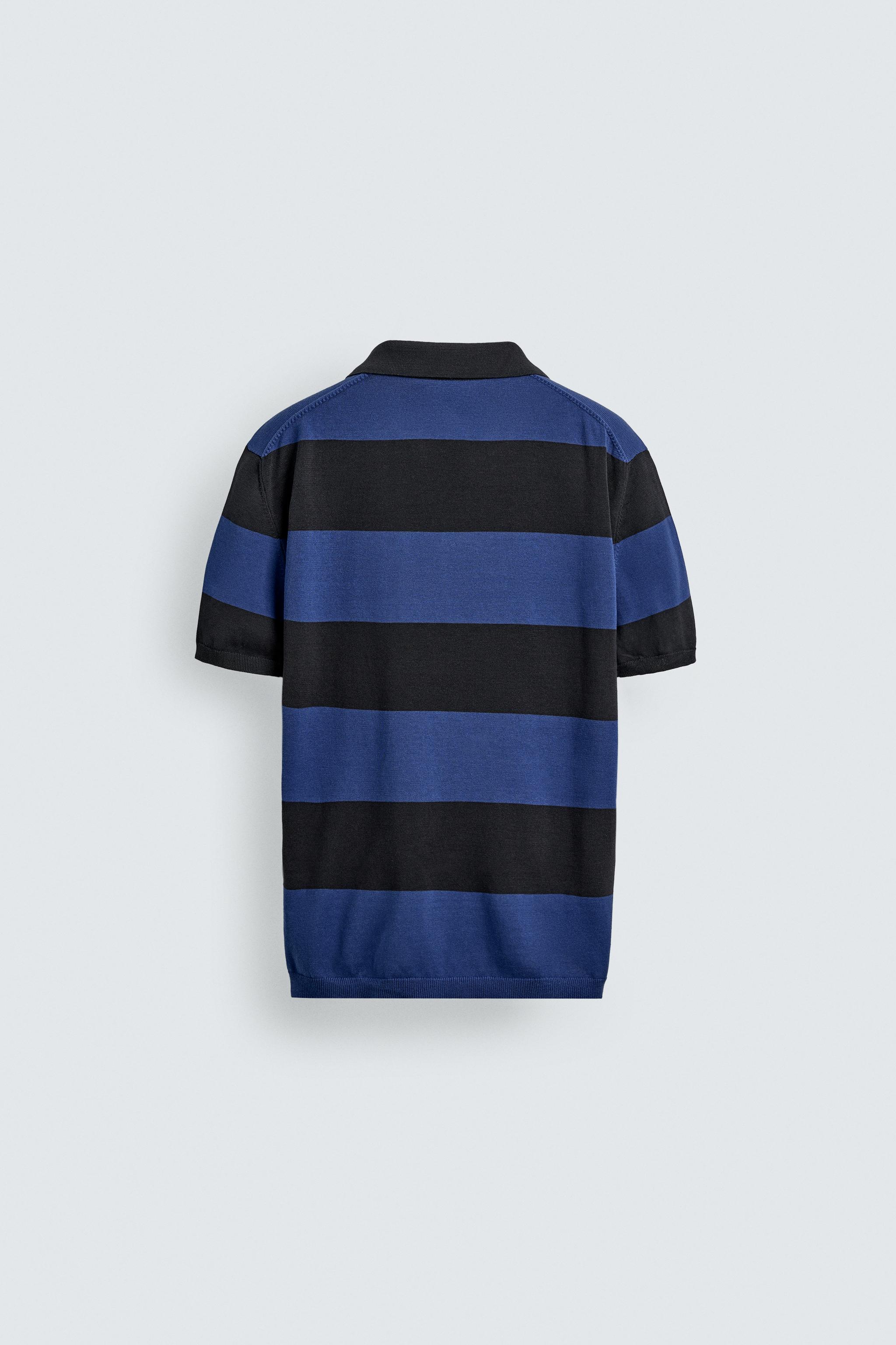 Supreme ストライプ柄 ニットポロシャツ Mサイズ ストライプ柄ニットポロシャツ - エクリュ/ブルー | ZARA Japan / 日本