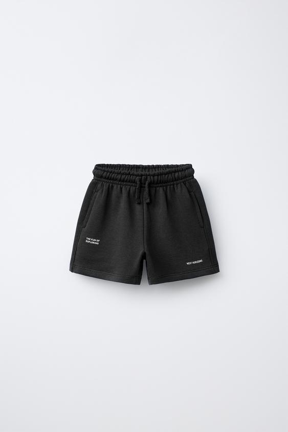 BASIC BERMUDA SHORTS WITH SLOGAN PRINT - Black by Zara - Image 0
