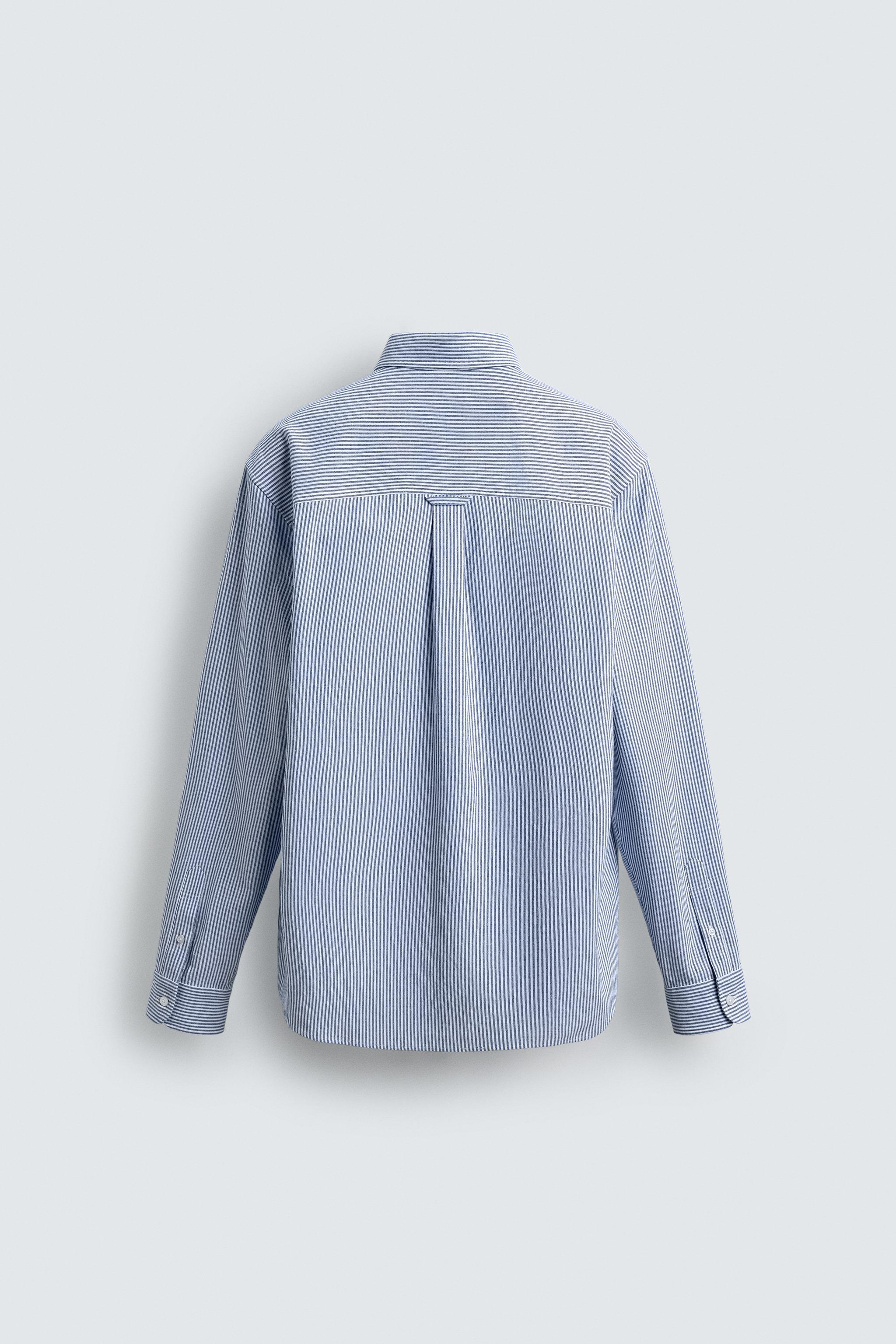 リンクル加工ストライプシャツ - 青色/白色 | ZARA Japan / 日本