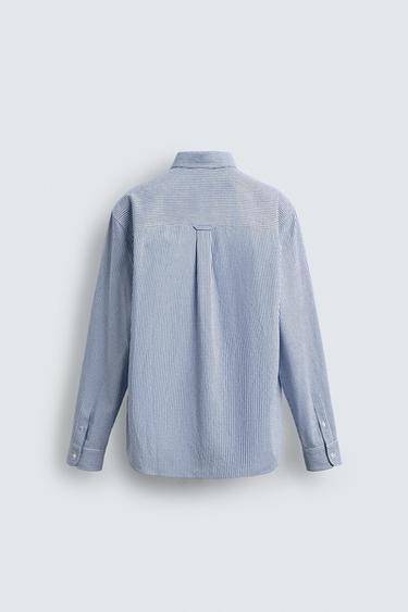 STRIPED CREASED-EFFECT SHIRT - Blue/White by Zara - Image 8
