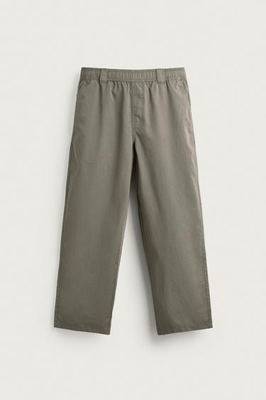 CALÇA RELAXED FIT ALGODÃO - Caqui-claro da Zara