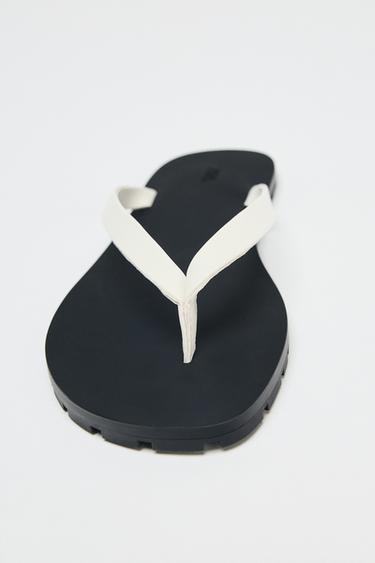 SANDALES EN CUIR SEMELLE ÉLASTIQUE - blanc de Zara - Image 3