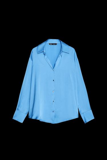 Zara SATIN EFFECT BASIC SHIRT - Sky blue - Image 0