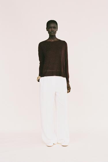 Zara FINE KNIT SWEATER - Brown - Image 0