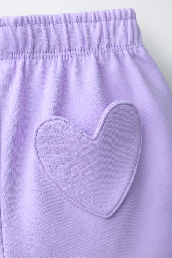 SHORT EN MOLLETON INTERLOCK CŒURS BRODÉS - Mauve de Zara - Image 3