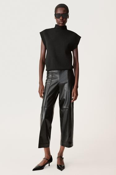 Zara FRONT SEAM LEATHER PANTS 50TH ANNIVERSARY - Black