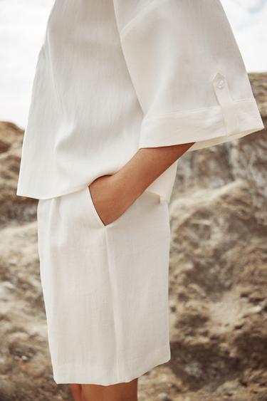 Zara WIDE SHORT SLEEVE SHIRT - Oyster-white