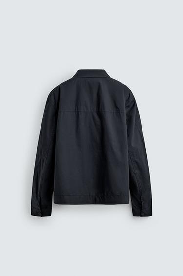REGULAR FIT POPLIN OVERSHIRT - Navy blue by Zara - Image 7