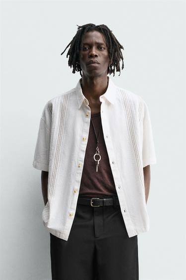 CAMISA DE COTÓ I LLI BORDATS - Blanc de Zara