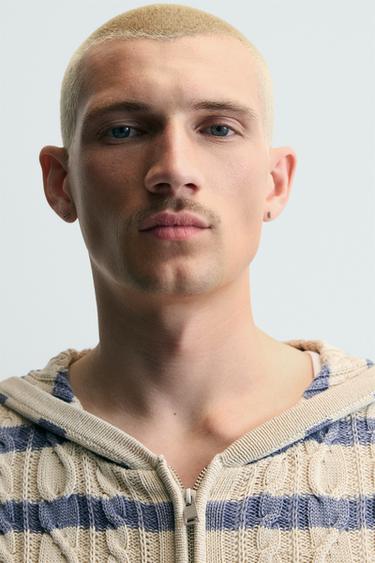 HOODED CABLE-KNIT TEXTURED CARDIGAN - Beige by Zara - Image 4