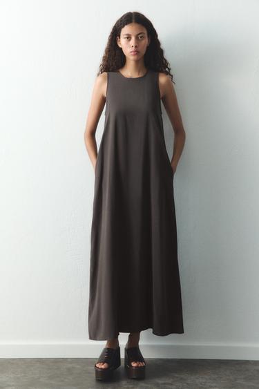 VESTIDO COMPRIDO FLUIDO - Cinza-antracito da Zara - Imagem 0