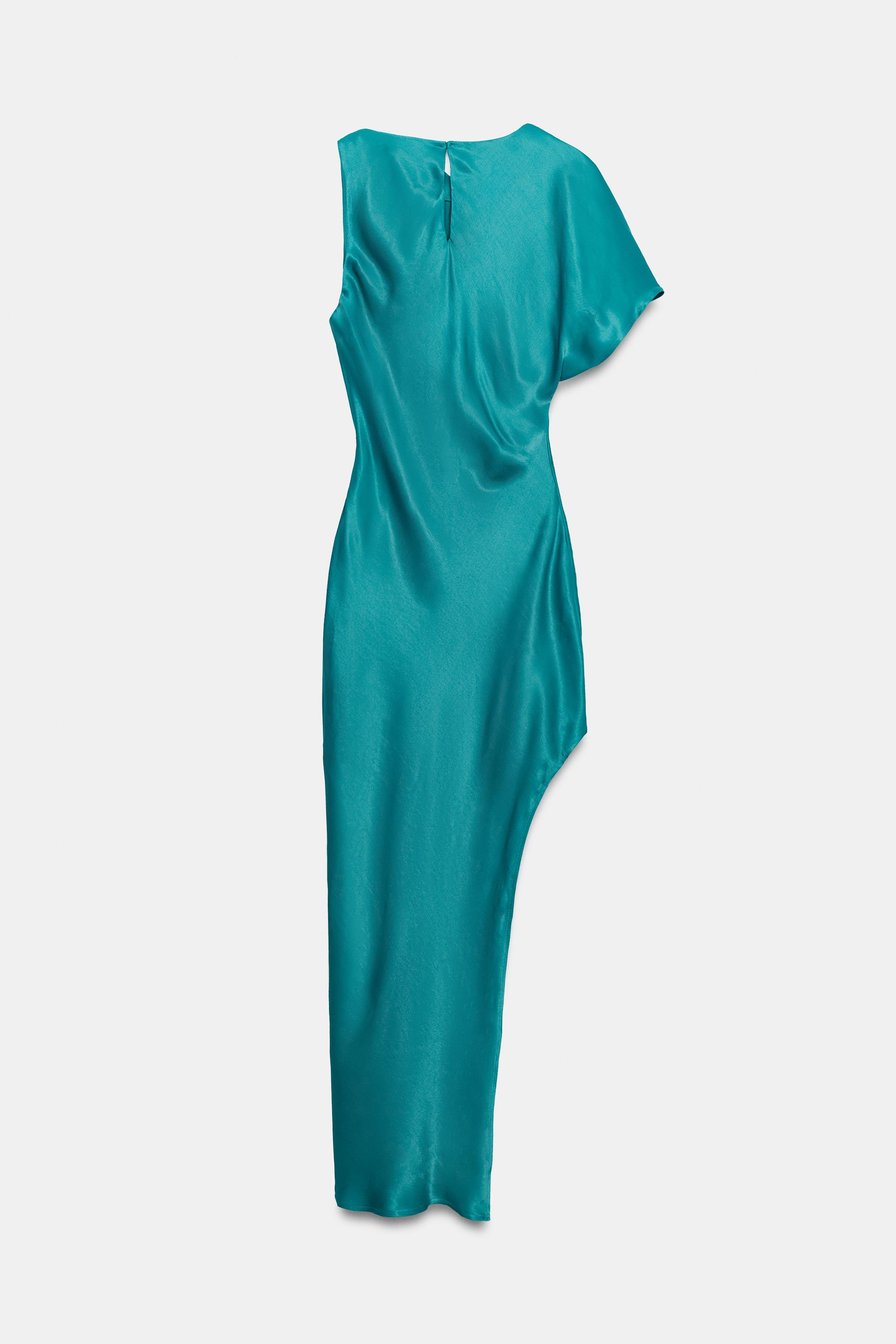 ASYMMETRIC SATIN EFFECT MIDI DRESS
