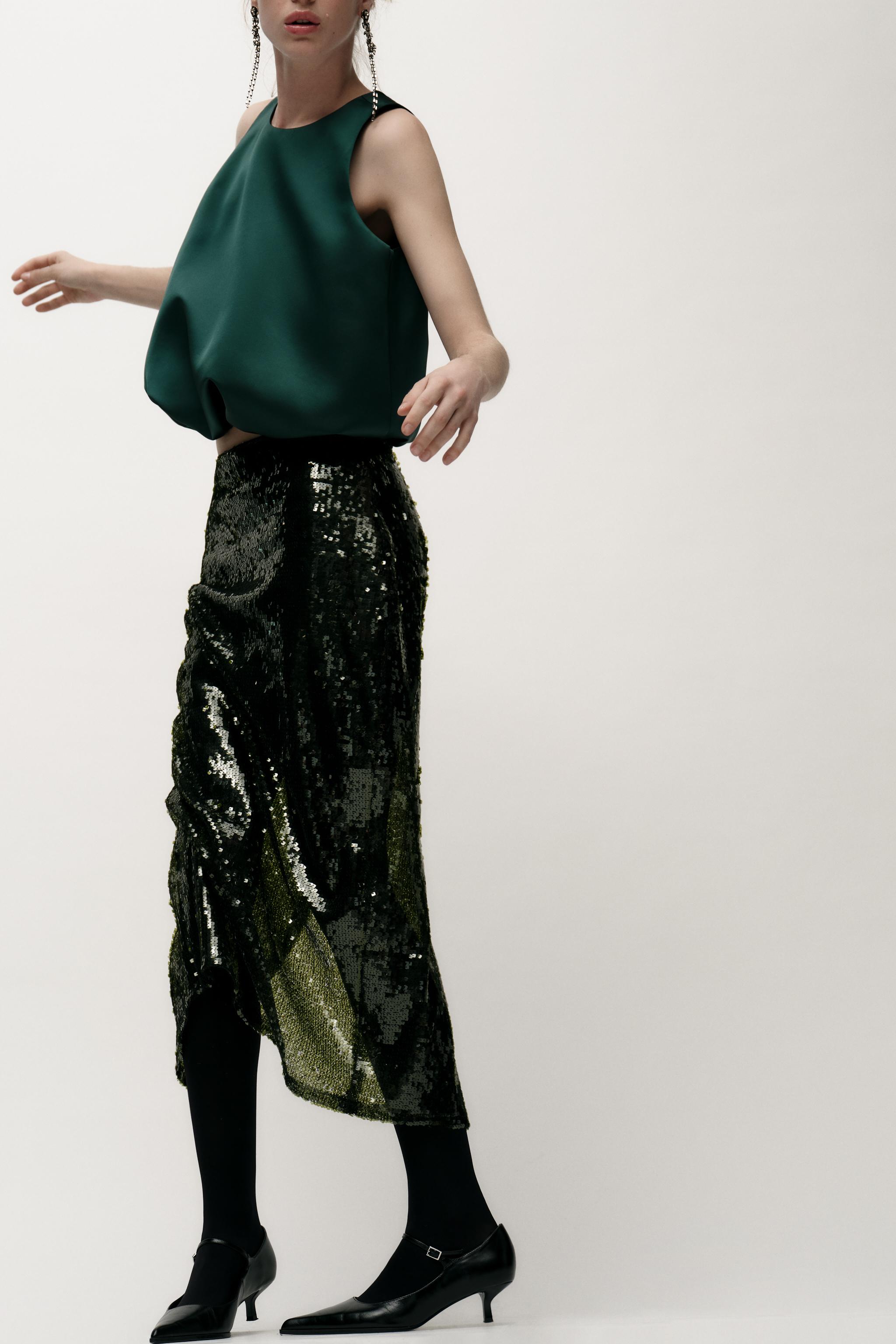 SATIN BALLOON TOP - Bottle green | ZARA United States SATIN BALLOON TOP - Bottle green | ZARA United States