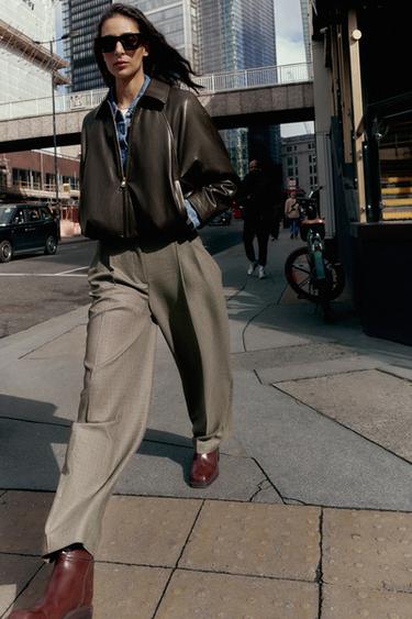 Zara 皮革效果飛行員外套 - 深棕色