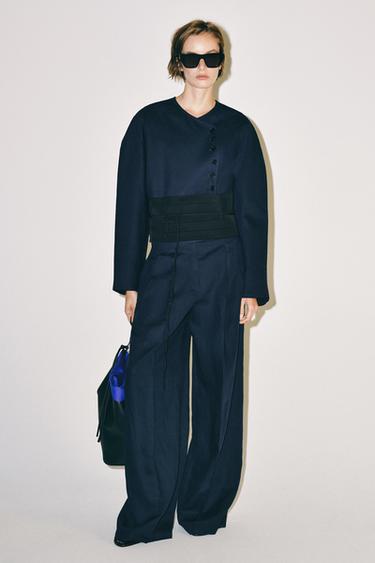 بنطلون بقصة مستقيمة وبنسات من ZW COLLECTION - بحري by Zara