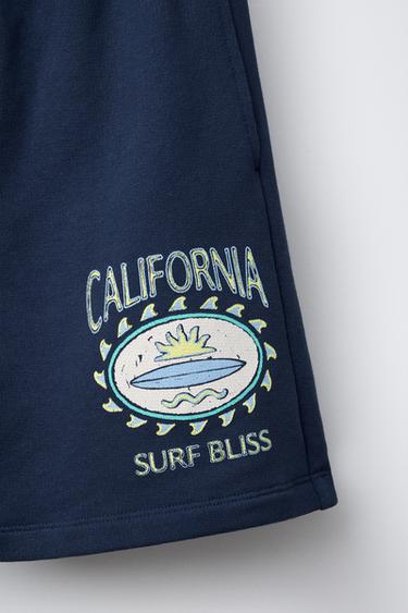 BERMUDA EN MOLLETON IMPRIMÉ SURF - Bleu marine de Zara - Image 4