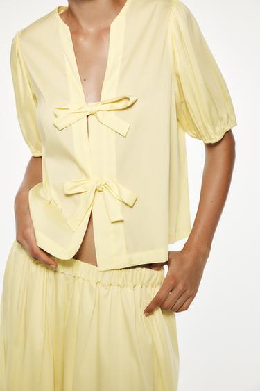 POPLIN SHIRT WITH TIES - Yellow by Zara