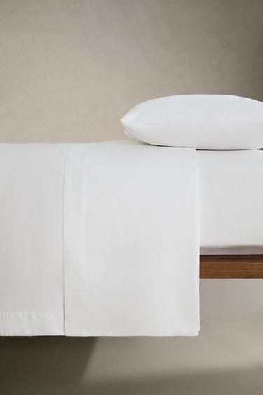 SATEEN FLAT SHEET WITH HEMSTITCHING - White by Zara - Image 2