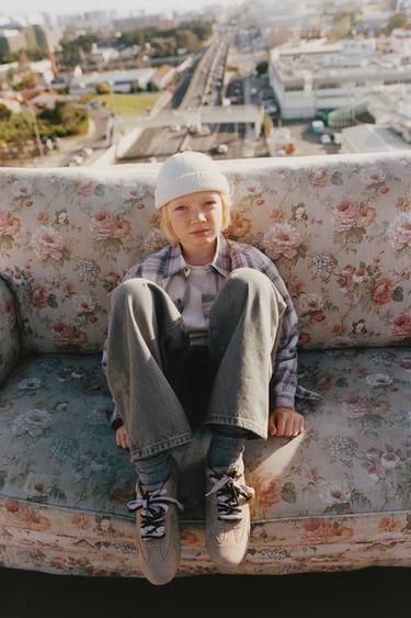 CAMISA CUADROS ETIQUETA - Beige de Zara